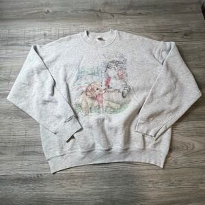 Puppy & Cat Fruit of the Loom Sweatshirt Unisex XL Gray Vintage 90s Made in USA